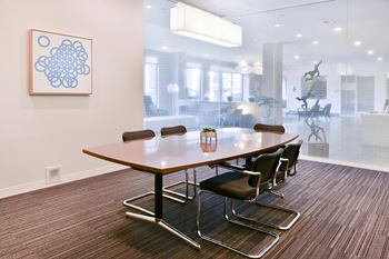 Private Conference Room with Oak Table, Opaque Glass Walls